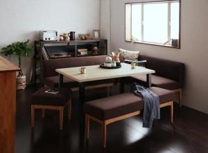 スーパSALE10倍＆4時間限定10％OFF ダイニングセット（テーブル&ソファ ベンチ スツール） モダンカフェ風リビングダイニングセット 6人 5点セット(テーブル+ソファ1脚+アームソファ1脚+ベンチ1脚+スツール1脚) 右アーム W120