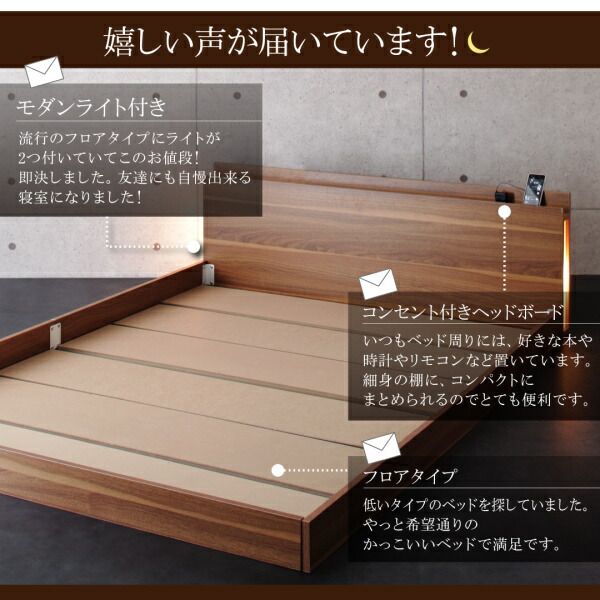 スーパSALE10倍＆4時間限定10％OFF スリムモダンライト付きフロアベッド スタンダードポケットコイル マットレス付き ダブル