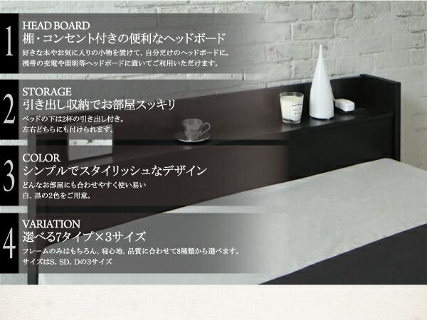 スーパSALE10倍＆4時間限定10％OFF 棚・コンセント付き収納すのこベッド 国産カバーポケットコイルマットレス付き セミダブル