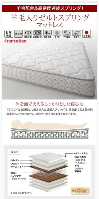 スーパSALE10倍＆4時間限定10％OFF モダンデザインレザーベッド 羊毛入りゼルトスプリングマットレス付き すのこタイプ ワイドK260(SD+D)