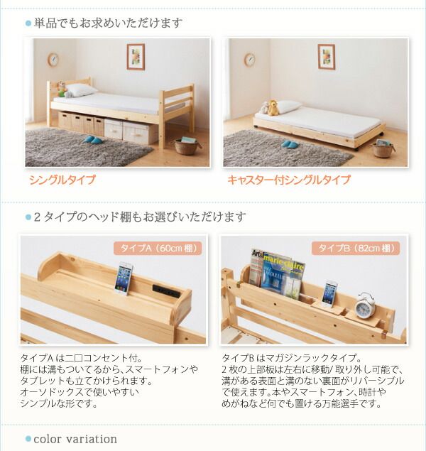 スーパSALE10倍＆4時間限定10％OFF タイプが選べる頑丈ロータイプ収納式3段ベッド ベッドフレームのみ キャスター付シングルタイプ シングル