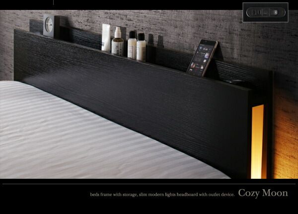 スリムモダンライト付き収納ベッド プレミアムボンネルコイル マットレス付き シングル