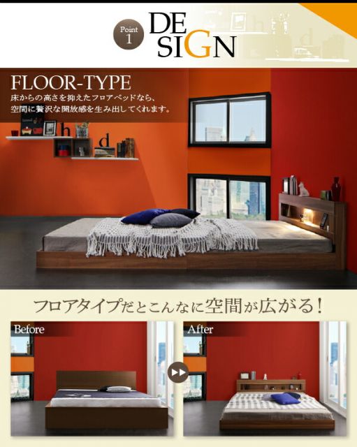スーパSALE10倍＆4時間限定10％OFF LEDライト・コンセント付きフロアベッド プレミアムボンネルコイルマットレス付き ダブル