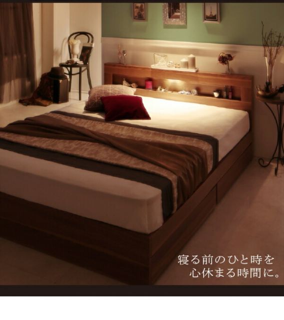 スーパSALE10倍＆4時間限定10％OFF LEDライト・コンセント付き収納ベッド  スタンダードボンネルコイルマットレス付き シングル