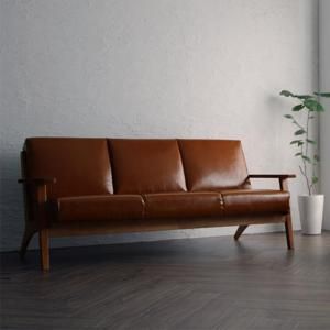 スーパSALE10倍＆4時間限定10％OFF 木肘デザインソファ 北欧デザイン木肘レザーソファ 2P