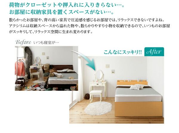 スーパSALE10倍＆4時間限定10％OFF お客様組立 日本製_棚・コンセント付き_大容量チェストベッド 薄型スタンダードボンネルコイルマットレス付き シングル