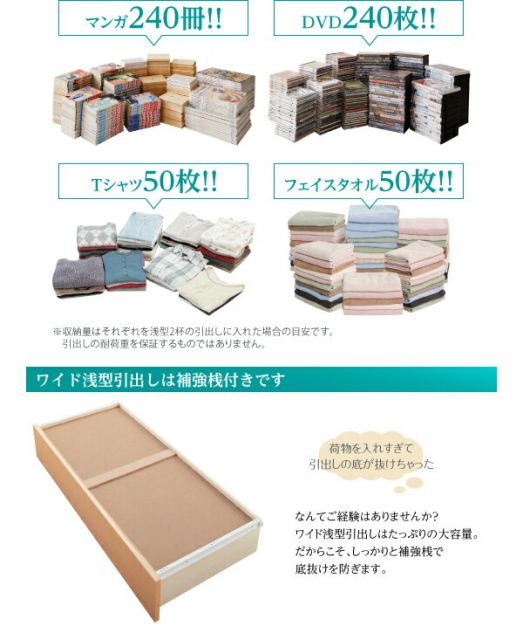 スーパSALE10倍＆4時間限定10％OFF お客様組立 日本製_棚・コンセント付き_大容量チェストベッド 薄型抗菌国産ポケットコイルマットレス付き ダブル
