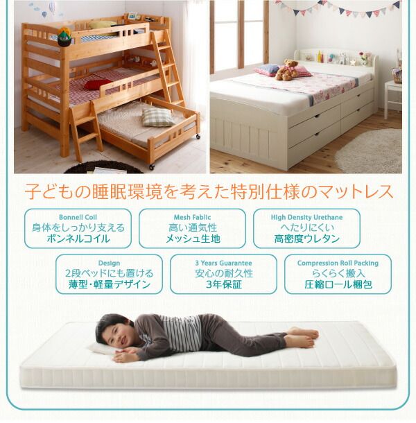 スーパSALE10倍＆4時間限定10％OFF MITAS寝具SELECT 子どもの睡眠環境を考えた 安眠マットレス 薄型・軽量・高通気 ジュニア ボンネルコイル セミシングル ショート丈