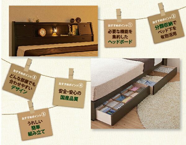 スーパSALE10倍＆4時間限定10％OFF フラップ棚・照明・コンセントつき多機能ベッド  ボンネルコイルマットレス付き シングル
