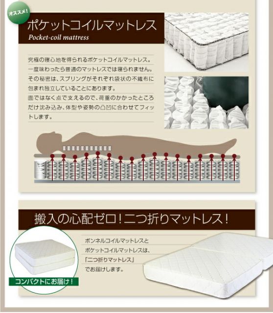 スーパSALE10倍＆4時間限定10％OFF フラップ棚・照明・コンセントつき多機能ベッド  国産ポケットコイルマットレス付き セミダブル