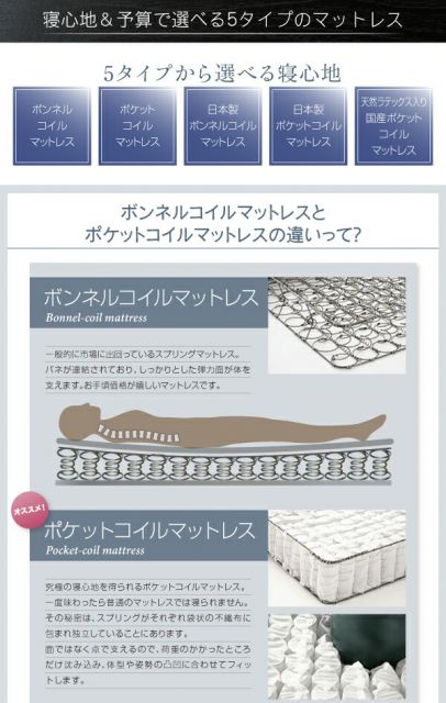 フラップ棚・照明・コンセントつき多機能ベッド   ポケットコイルマットレス付き シングル