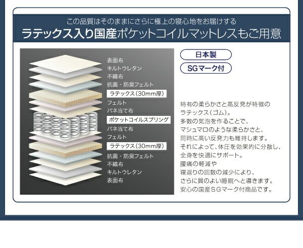 フラップ棚・照明・コンセントつき多機能ベッド   ポケットコイルマットレス付き シングル