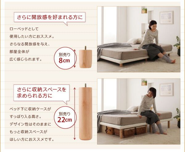 スーパSALE10倍＆4時間限定10％OFF 搬入・組立・簡単選べる7つの寝心地すのこ構造脚付き マットレス ボトムベッド専用別売品(脚)8本入り脚8cm