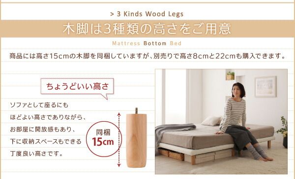スーパSALE10倍＆4時間限定10％OFF 搬入・組立・簡単選べる7つの寝心地すのこ構造脚付き マットレス ボトムベッド専用別売品(脚)8本入り脚22cm