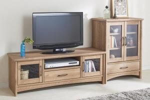 スーパSALE10倍＆4時間限定10％OFF リビング収納 チェスト キャビネット タンス テレビ台 オーク調リビング収納シリーズ 2点セット(テレビボード+キャビネット)