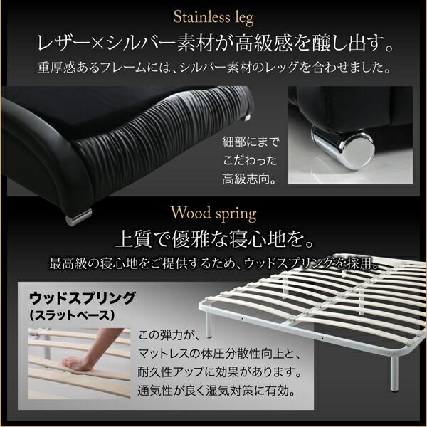 スーパSALE10倍＆4時間限定10％OFF モダンデザイン・高級レザー・デザイナーズベッド プレミアムボンネルコイルマットレス付き ダブル