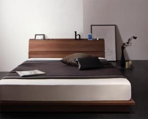 棚・コンセント付きモダンデザインローベッド スタンダードポケットコイルマットレス付き シングル