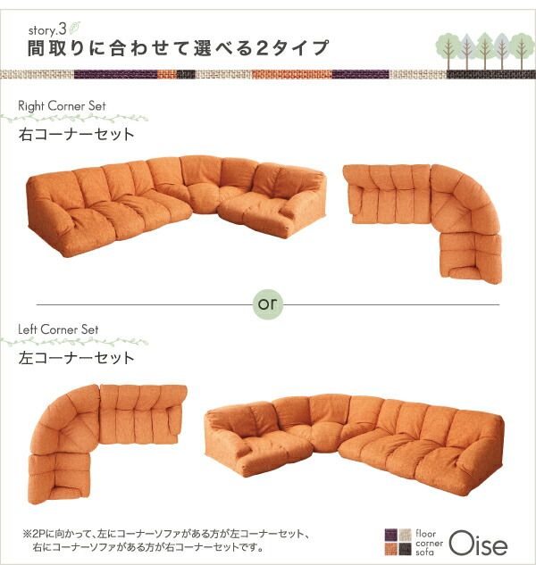 スーパSALE10倍＆4時間限定10％OFF フロアソファ フロアコーナーソファ ロータイプ 右コーナータイプ 1P+2P+コーナー