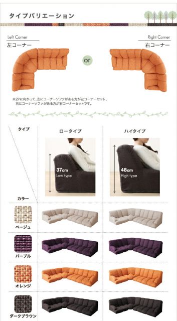 スーパSALE10倍＆4時間限定10％OFF フロアソファ フロアコーナーソファ ハイタイプ 左コーナータイプ 1P+2P+コーナー