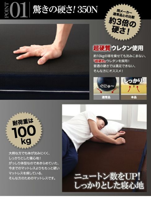 スーパSALE10倍＆4時間限定10％OFF MITAS寝具SELECT 敷き布団 マットレス 国産 350ニュートン!沈み込み知らずの超硬質バランスウレタンマットレス 三つ折りタイプ シングル