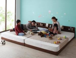 スーパSALE10倍＆4時間限定10％OFF 親子で寝られる棚・コンセント付き安全連結ベッド 国産ボンネルコイルマットレス付き ワイドK200