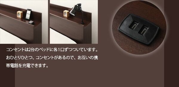 スーパSALE10倍＆4時間限定10％OFF 棚・コンセント・収納付き大型モダンデザインベッド スタンダードボンネルコイルマットレス付き ワイドK200(S×2)