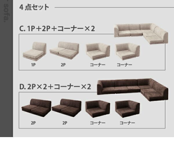 スーパSALE10倍＆4時間限定10％OFF フロアソファ カバーリングフロアコーナーソファ ハイタイプ ポケットコイル仕様 1P+2P+コーナー