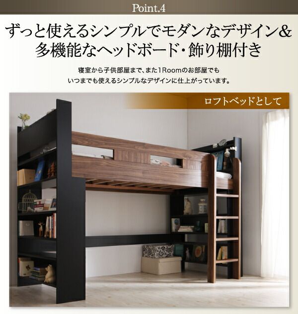 スーパSALE10倍＆4時間限定10％OFF お客様組立 棚・コンセント付きシステムロフトベッド 薄型軽量ポケットコイルマットレス付き シングル