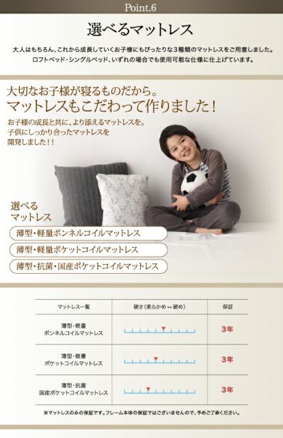 スーパSALE10倍＆4時間限定10％OFF お客様組立 棚・コンセント付きシステムロフトベッド 国産軽量ポケットコイルマットレス付き シングル