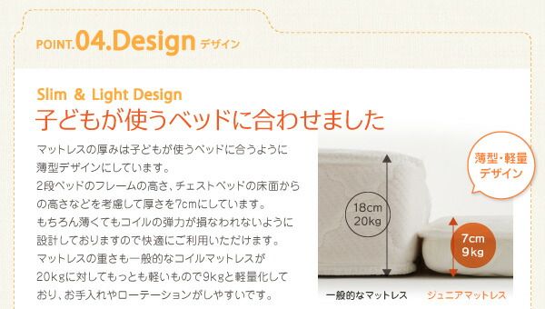 スーパSALE10倍＆4時間限定10％OFF MITAS寝具SELECT 子どもの睡眠環境を考えた 安眠 マットレス 薄型・軽量・高通気 ジュニア ポケットコイル セミシングル ショート丈
