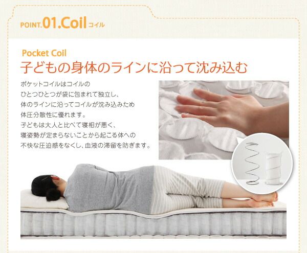 スーパSALE10倍＆4時間限定10％OFF MITAS寝具SELECT 子どもの睡眠環境を考えた 安眠 マットレス 薄型・軽量・高通気 ジュニア ポケットコイル シングル ショート丈