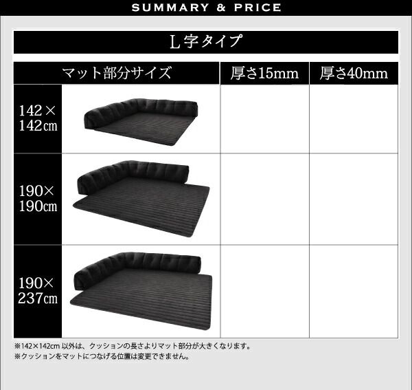 スーパSALE10倍＆4時間限定10％OFF こたつと合わせるソファ こたつに合わせるフロアコーナーソファ L字 マット部分サイズ 142×142cm 厚さ40mm
