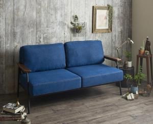 スーパSALE10倍＆4時間限定10％OFF 木肘デザインソファ ヴィンテージスチールソファ デニム 2.5P
