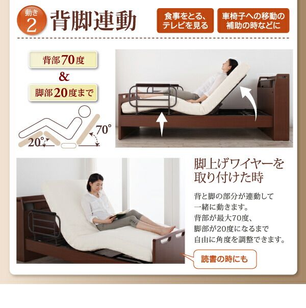 お客様組立 棚・照明・コンセント付き電動ベッド ベッドフレームのみ 2モーター シングル