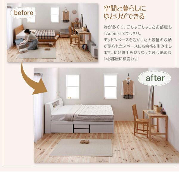 スーパSALE10倍＆4時間限定10％OFF フラップ棚・照明・コンセント付多機能チェストベッド ベッドフレームのみ ダブル