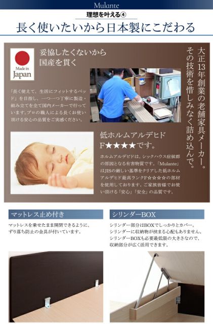 スーパSALE10倍＆4時間限定10％OFF ベッド ベット 収納付きベッド 収納 収納付 跳ね上げ マットレス付き 深型 日本製 ガス圧式 コンセント付 2口 大容量 収納家具 お客様組立 マルチラススーパースプリングマットレス付 シングル 深さレギュラー