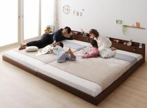 スーパSALE10倍＆4時間限定10％OFF 棚・照明・コンセント付ロング丈連結ベッド ポケットコイルマットレス付き ワイドK240(SD×2) ロング丈
