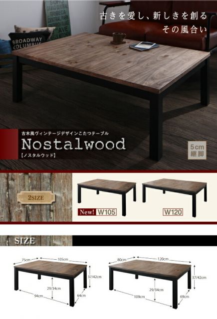 スーパSALE10倍＆4時間限定10％OFF こたつテーブル 古木風ヴィンテージデザインこたつテーブル 長方形(75×105cm)