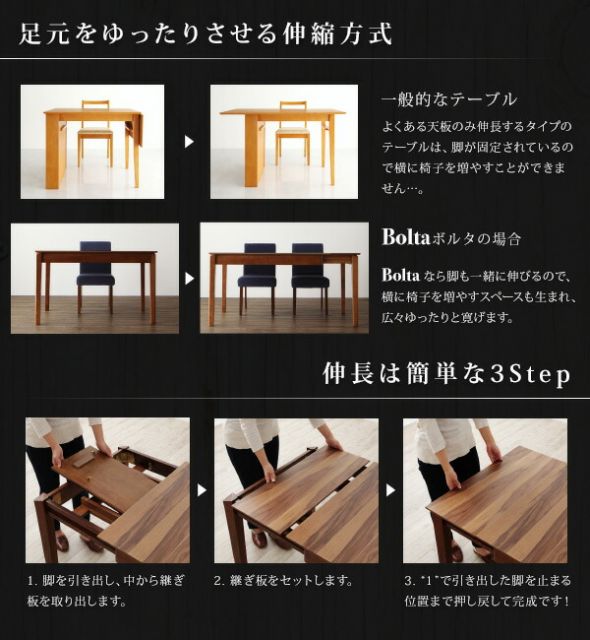 スーパSALE10倍＆4時間限定10％OFF ダイニングテーブル 6人掛け 伸縮 エクステンション 伸縮テーブル モダン 6人 天然木 ウォールナット材 高さ72 幅120-180