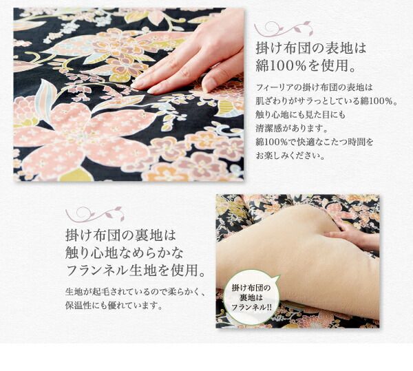 スーパSALE10倍＆4時間限定10％OFF こたつ布団セット 大人の国産上質華柄こたつ布団 掛布団&敷布団2点セット 4尺長方形(80×120cm)天板対応