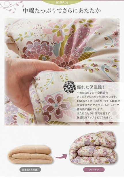 スーパSALE10倍＆4時間限定10％OFF こたつ布団セット 大人の国産上質華柄こたつ布団 掛布団&敷布団2点セット 5尺長方形(90×150cm)天板対応