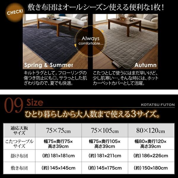 スーパSALE10倍＆4時間限定10％OFF こたつ布団セットこたつ掛敷セット こたつ掛け敷き布団セット こたつ用布団 アーバンモダンデザインこたつ 省スペースタイプ 掛布団&敷布団2点セット 正方形(75×75cm)天板対応