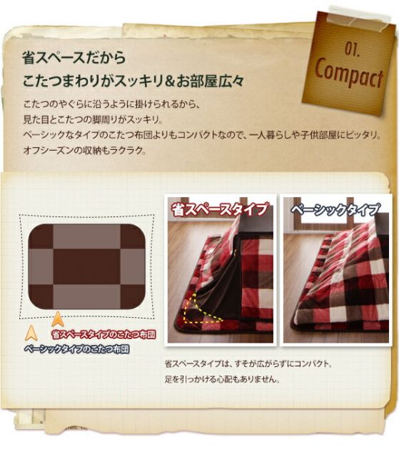 スーパSALE10倍＆4時間限定10％OFF こたつ布団セット チェック柄はっ水省スペースこたつ布団 掛布団&敷布団2点セット 正方形(75×75cm)天板対応