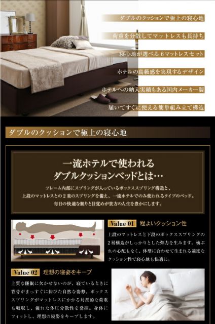 スーパSALE10倍＆4時間限定10％OFF ダブルクッションベッド 日本製 ホテル仕様デザインダブルクッションベッド ベッドフレームのみ セミシングル