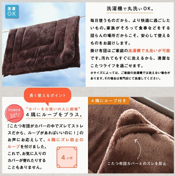スーパSALE10倍＆4時間限定10％OFF こたつ布団セット ふんわりなめらか防ダニフランネル 「ダブルで暖か」こたつ掛け敷き布団2点セット 5尺長方形(90×150cm)天板対応