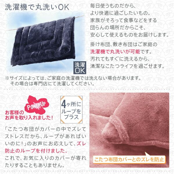 スーパSALE10倍＆4時間限定10％OFF こたつ布団セット お得なセットが選べるザブザブ洗えるフラワー柄カバー＆防ダニこたつ布団 こたつ3点セット(掛・敷布団＋カバー) 6尺長方形(90×180cm)天板対応