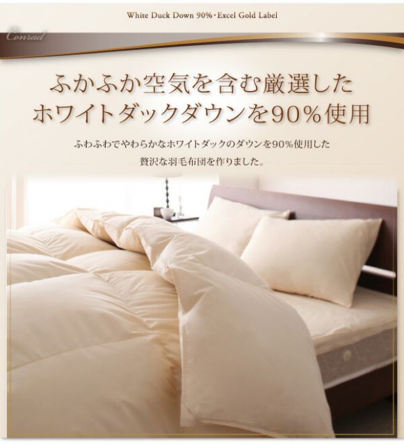 スーパSALE10倍＆4時間限定10％OFF 羽根布団 エクセルゴールドラベル ホワイトダックダウン90%羽毛掛布団 クイーン