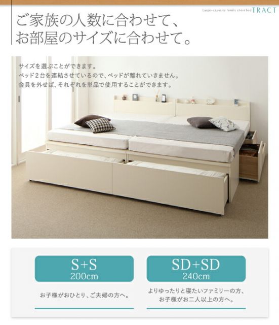 スーパSALE10倍＆4時間限定10％OFF お客様組立 大容量収納ファミリーチェストベッド ベッドフレームのみ A+C ワイドK240(SD×2)