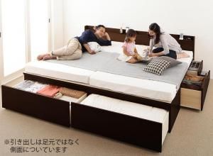 スーパSALE10倍＆4時間限定10％OFF お客様組立 大容量収納ファミリーチェストベッド 薄型スタンダードボンネルコイルマットレス付き B+C ワイドK240(SD×2)