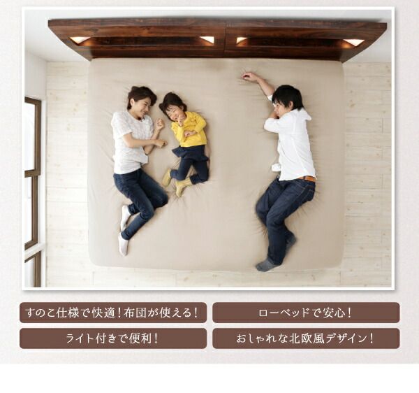 スーパSALE10倍＆4時間限定10％OFF 棚・コンセント・ライト付きデザインすのこベッド マルチラススーパースプリングマットレス付き ワイドK200